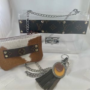 Repurposed Luxury Canvas Clear Crossbody Stadium Purse - Silver